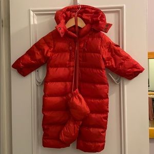 Down snowsuit with mittens
